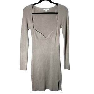 Mable Long Sleeve Mini Sweater Dress Womens M Brown Ribbed Knit Sweetheart Neck
